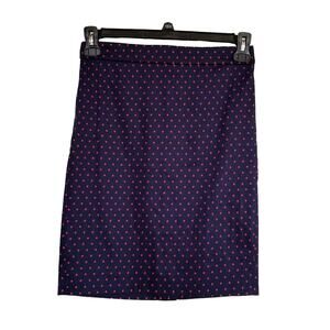 New J Crew Printed Pencil Skirt in Sateen Polka Dot Career 00 Navy Blue Red
